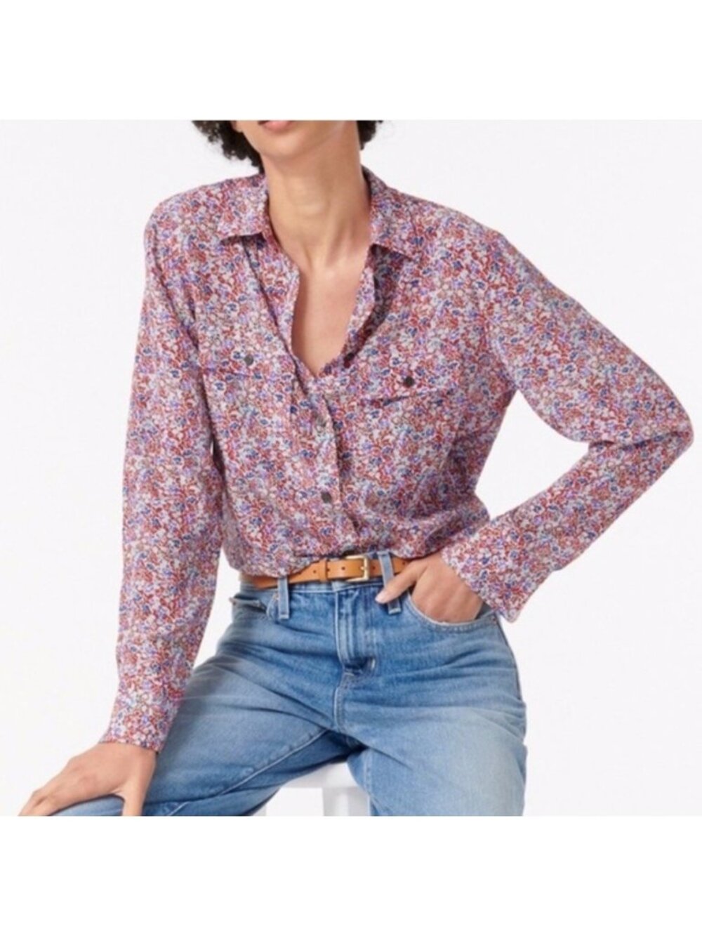 J Crew Blythe Floral Silk Print Button Up Shirt Blouse Womens Classic 00